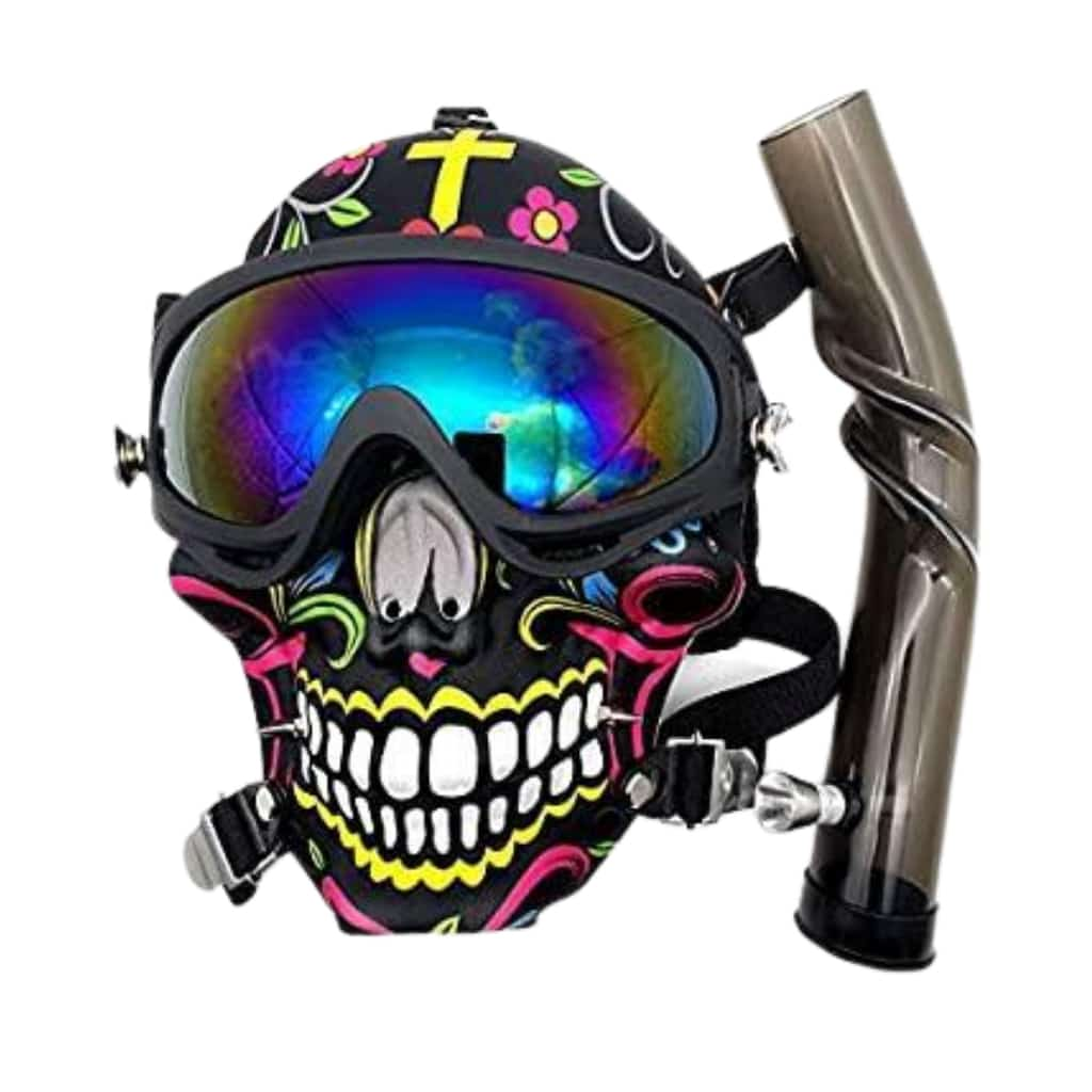 Image of Skull Fabric Gas Mask Bong Shades Bent Water Pipe available at Gorilla Vape in Fort Worth, Texas.