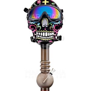 Sugar Skull Gas Mask Acrylic Water Pipe available at Gorilla Vape Fort Worth, TX.