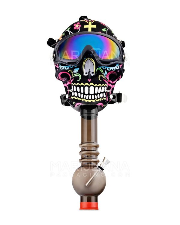 Sugar Skull Gas Mask Acrylic Water Pipe available at Gorilla Vape Fort Worth, TX.