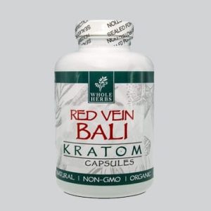 Whole Herbs Red Vein Bali Kratom Capsules, sold at Gorilla Vape Fort Worth, Texas.