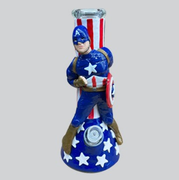 3D Hand Painting Captain America Art Glass Smoking Water Pipes, available at Gorilla Vape Fort Worth.