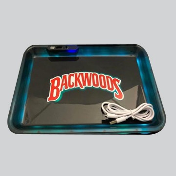 Black Rechargeable Glowing Backwoods Rolling Tray at Gorilla Vape Fort Worth, Texas.