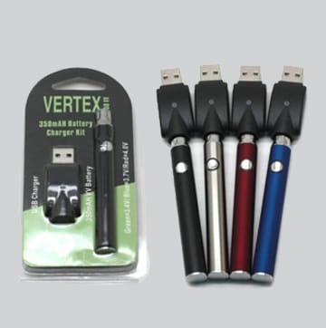 Image of Vertex Battery and Charger 350mAh available at Gorilla Vape in Fort Worth, Texas.