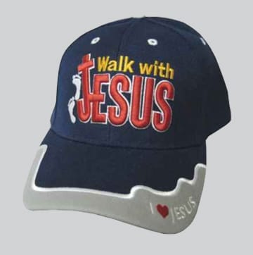 WALK WITH JESUS Blue Christian Baseball Hat Cap, available at Gorilla Vape Fort Worth, TX.